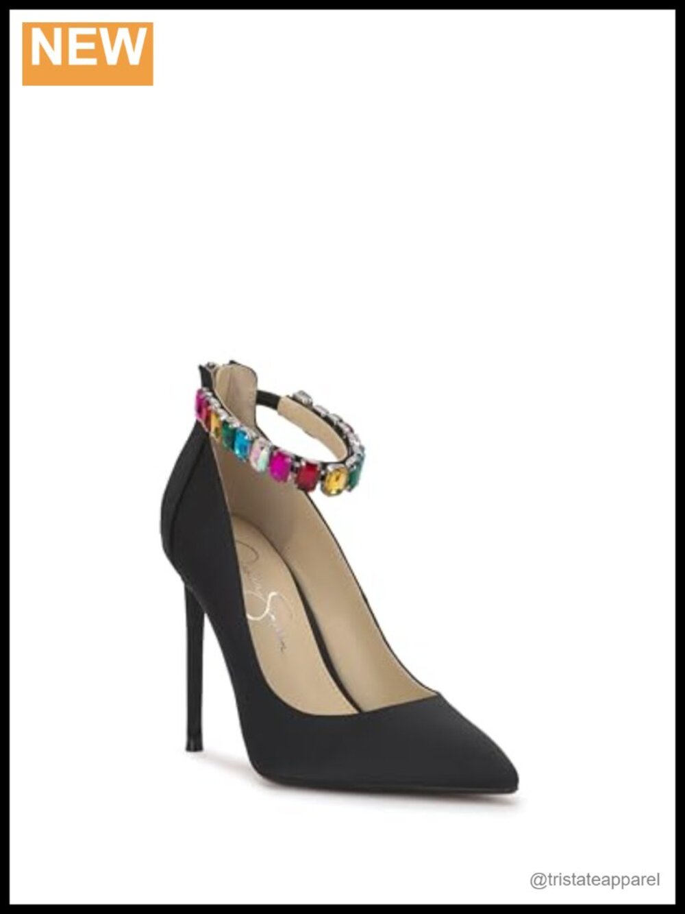 Satin Embellished Ankle Strap Stiletto Pump Pointed Toe